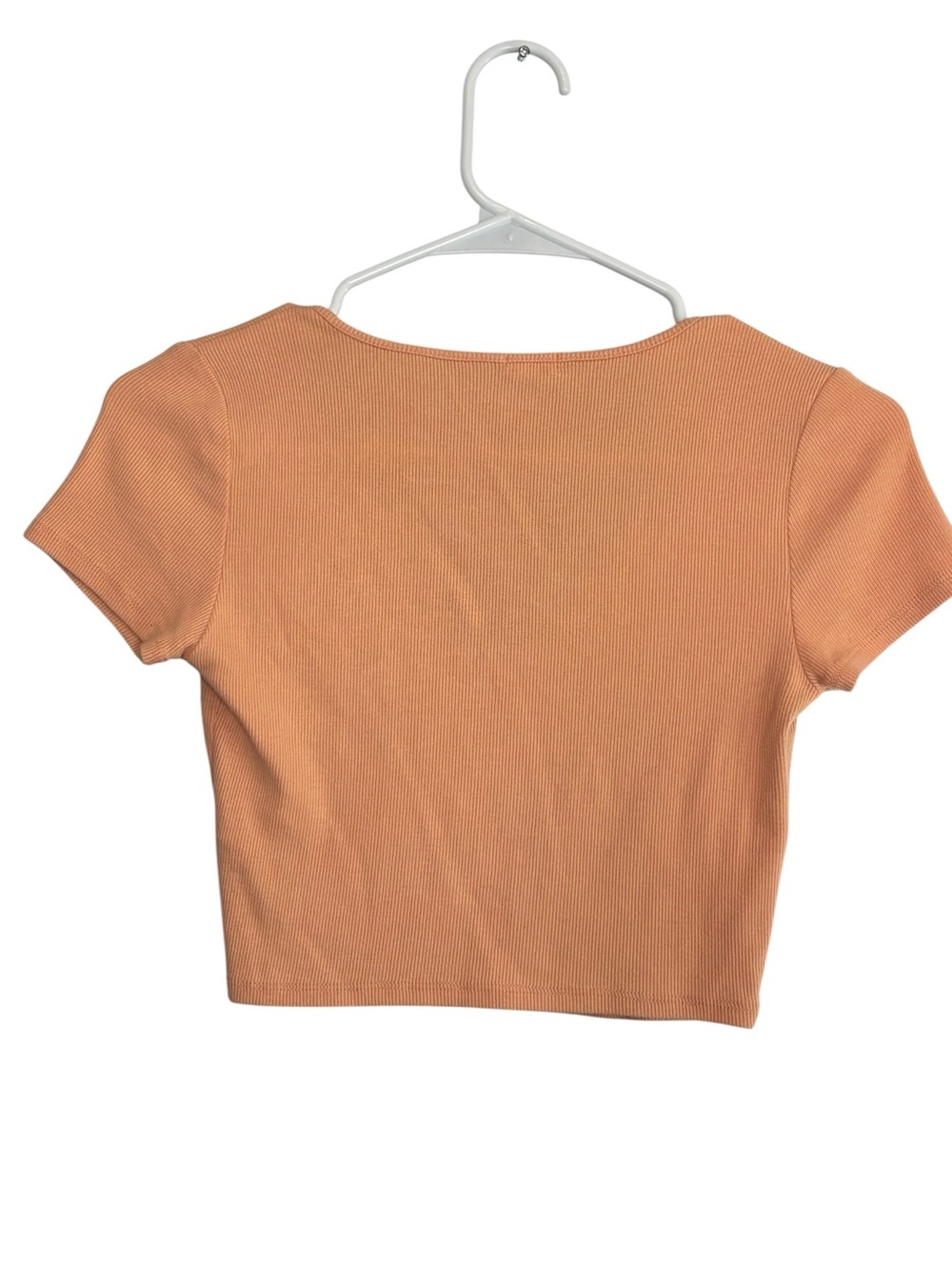 Garage Ribbed Cropped V-Neck Short Sleeve Top Peach Size Small - Picture 2 of 6